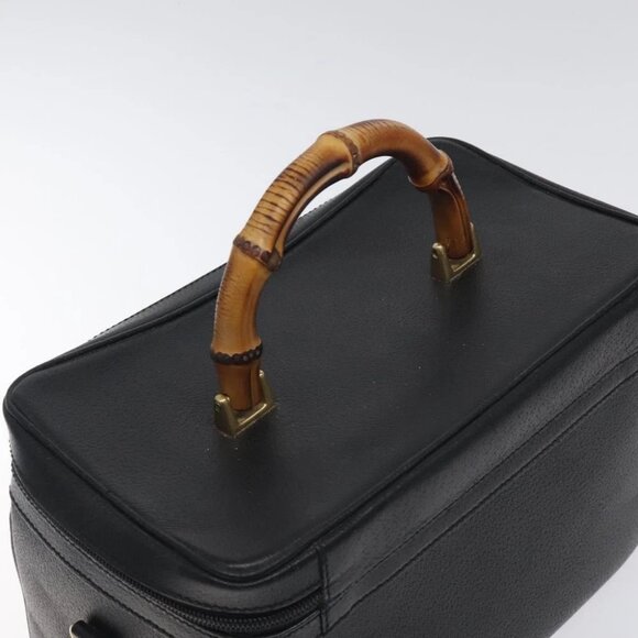 GUCCI Bamboo Hand Bag Leather Black Gold 013 122 2491 Auth SW974 - Picture 7 of 14